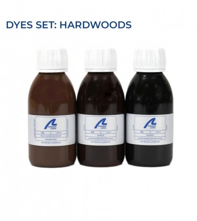 HARD WOODS COLORS SET: SAPELE DYE + WALNUT DYE + OAK COLOR VARNISH